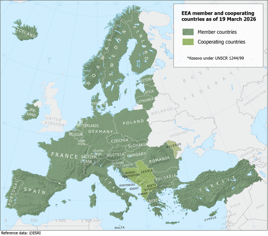 Eionet Countries Map of all Eionet member and associated countries