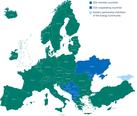 Eionet Countries Map of all Eionet member and associated countries